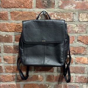 Fossil Black Leather Mini Backpack